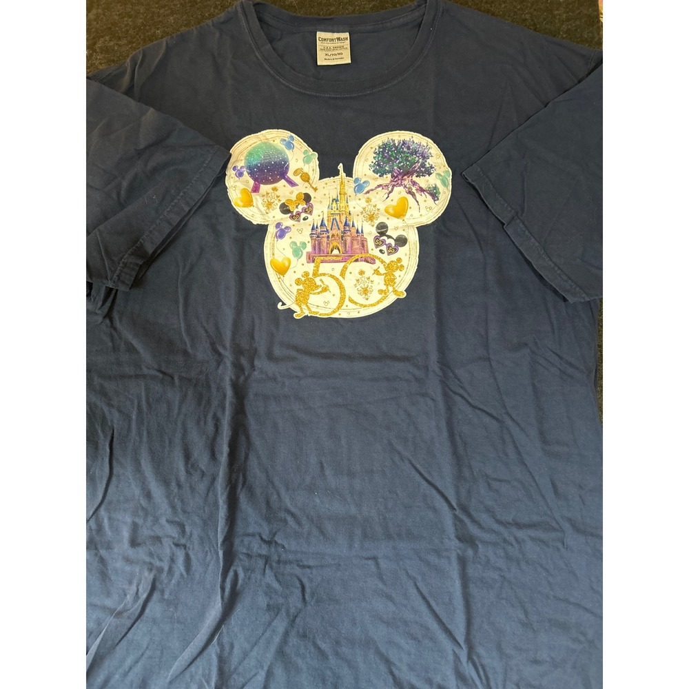 Disney World 50th Anniversary ComfortWash Navy Blue Graphic T-Shirt Mens XL